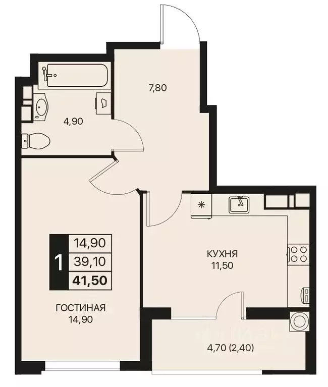 1-к кв. Ростовская область, Ростов-на-Дону Эстет жилой комплекс (41.5 ... - Фото 1