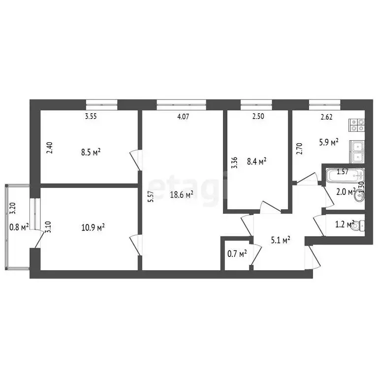 4-комнатная квартира: Стерлитамак, улица Худайбердина, 147 (61.3 м) - Фото 1
