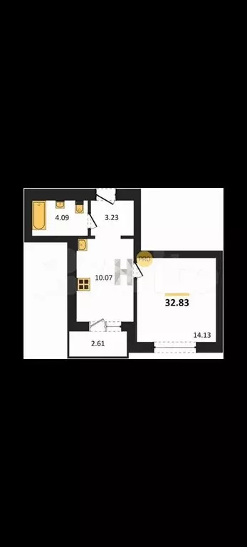 1-к. квартира, 34,1 м, 7/9 эт. - Фото 1