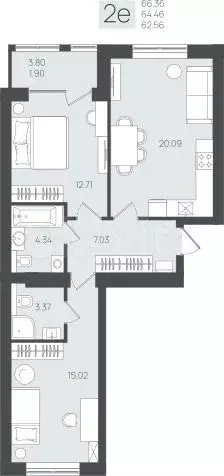 2-к. квартира, 66,4 м, 1/5 эт. - Фото 1
