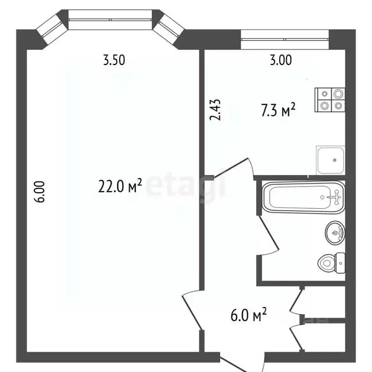1-к кв. Ямало-Ненецкий АО, Новый Уренгой Железнодорожная ул., 50 (39.4 ... - Фото 2