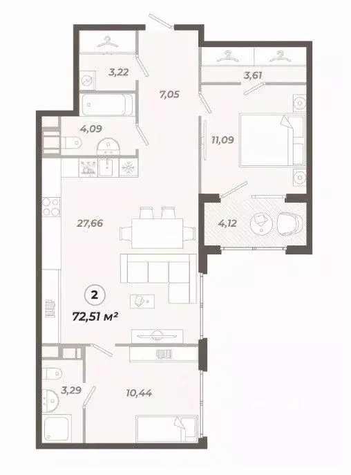 2-к кв. Санкт-Петербург ул. Коли Томчака, 21Д (72.51 м) - Фото 0