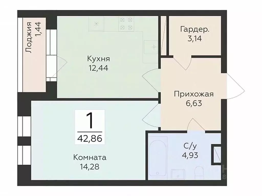 1-к кв. Воронежская область, Воронеж ул. Матросова (42.86 м) - Фото 0