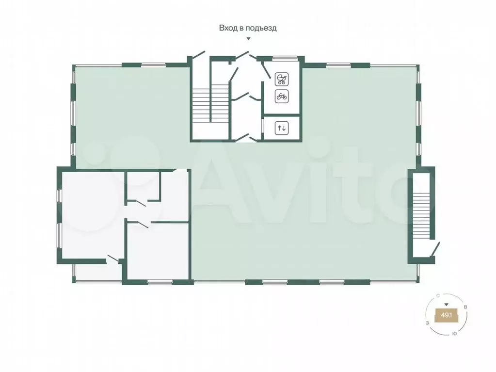 2-к. квартира, 62 м, 2/4 эт. - Фото 1