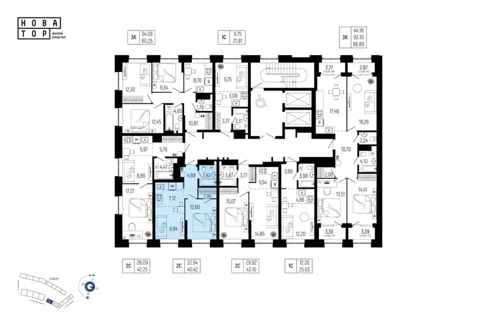 2-к кв. Башкортостан, Уфа Глумилино-1 мкр, Новатор жилой комплекс ... - Фото 1