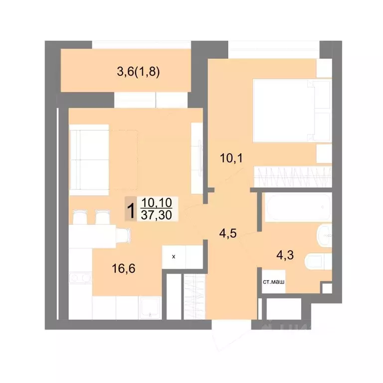 1-к кв. Свердловская область, Екатеринбург ул. Семена Лагоды, 80 (37.3 ... - Фото 1
