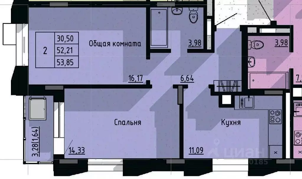 2-к кв. Саха (Якутия), Якутск пос. Геологов,  (53.85 м) - Фото 1