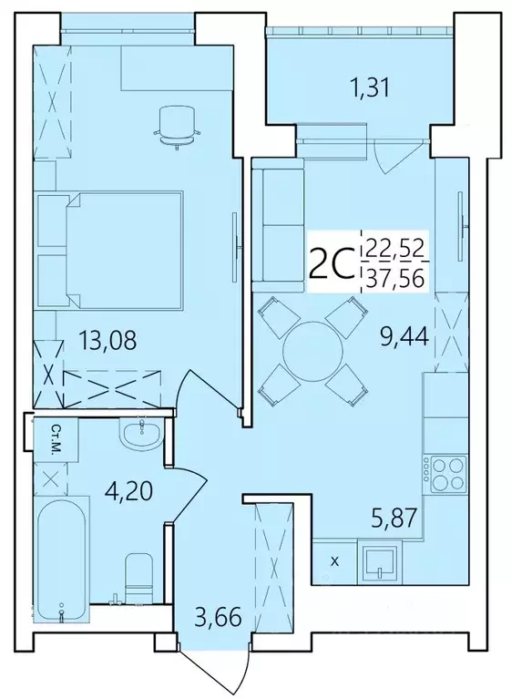 2-к кв. Башкортостан, Уфа ул. Пожарского, 237 (37.56 м) - Фото 1