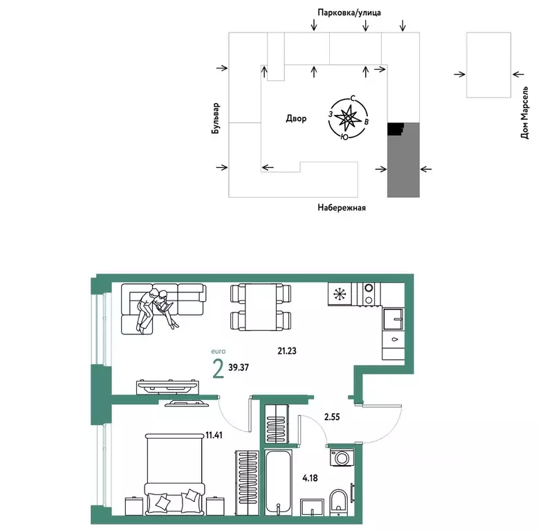2-к кв. Тюменская область, Тюмень Береговая ул., 100к2 (39.37 м) - Фото 1