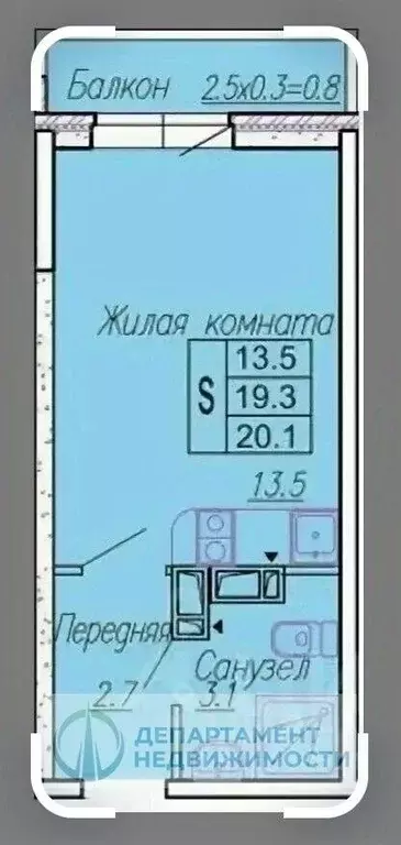 Студия Краснодарский край, Краснодар Тепличная ул., 62/1к2 (21.0 м) - Фото 2