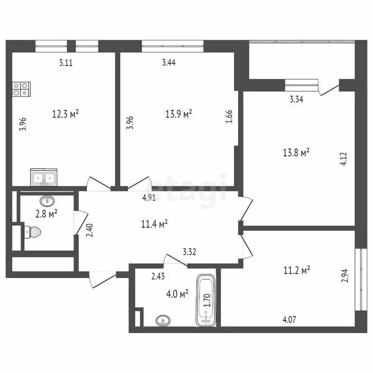 3-комнатная квартира: Тюмень, Полевая улица, 115 (69 м) - Фото 1