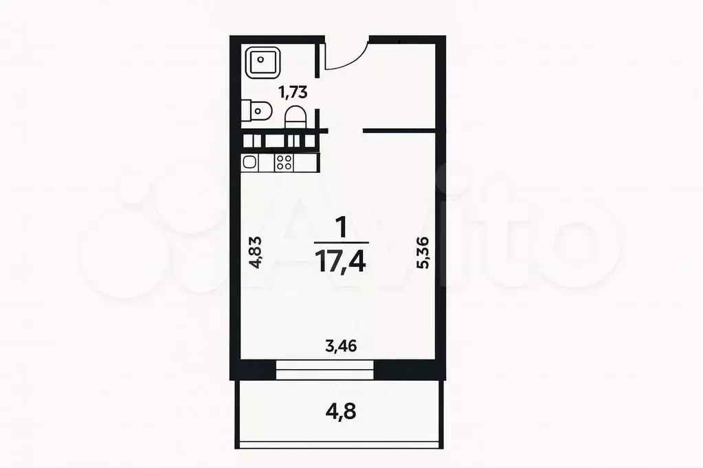 Квартира-студия, 23,2 м, 8/16 эт. - Фото 0