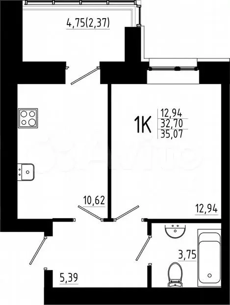 1-к. квартира, 35,1 м, 8/23 эт. - Фото 0