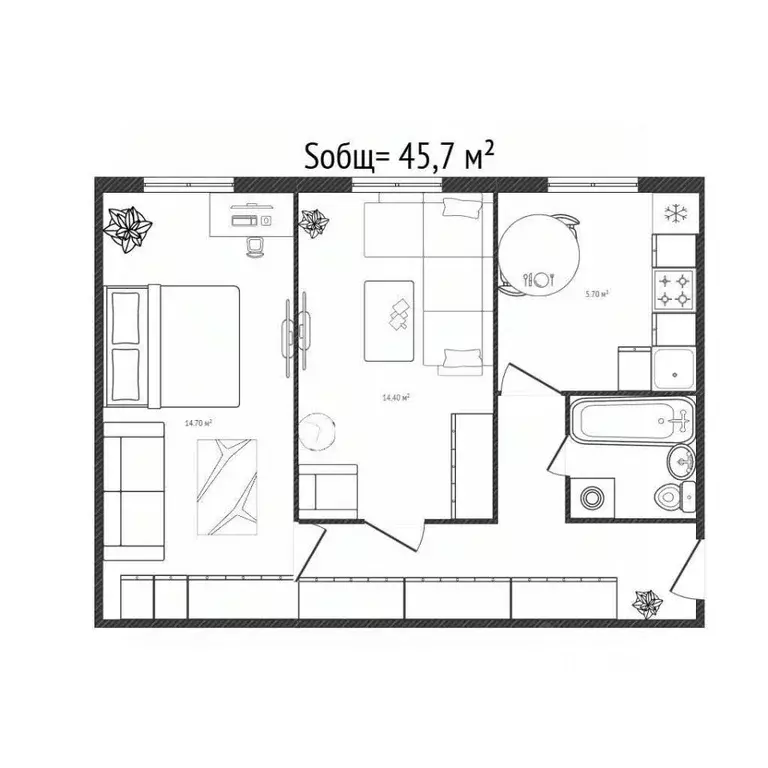 2-к кв. Брянская область, Брянск ул. Ухтомского, 5 (45.7 м) - Фото 2