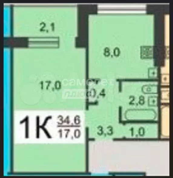 1-к. квартира, 32,4 м, 3/9 эт. - Фото 0