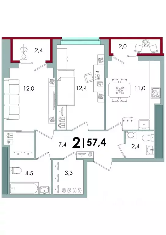 2-к кв. Тверская область, Тверь ул. С.Я. Лемешева, 6 (56.7 м) - Фото 1