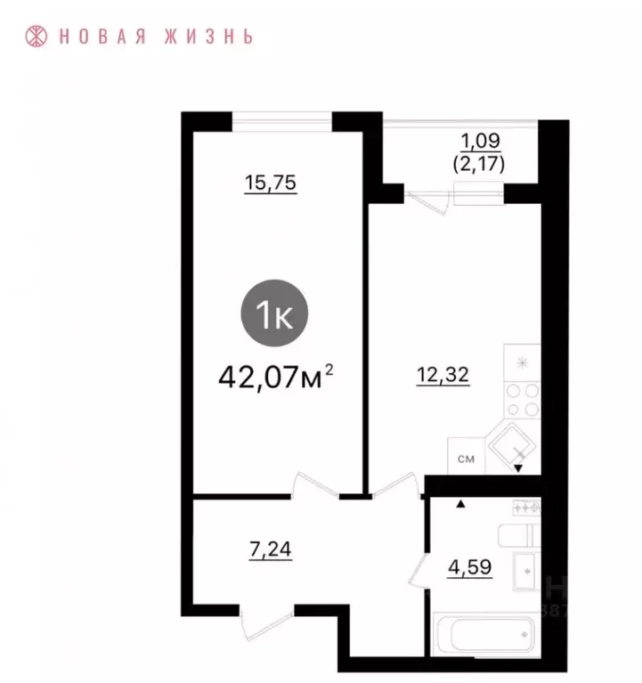 1-к кв. Самарская область, Самара  (42.1 м) - Фото 1