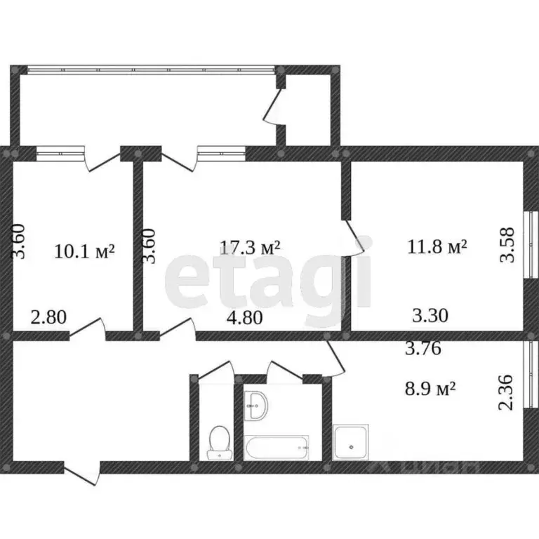 3-к кв. Белгородская область, Белгород ул. Некрасова, 15 (54.0 м) - Фото 1