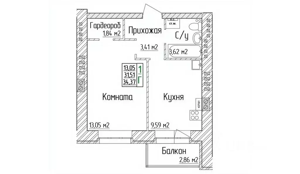 1-к кв. Ярославская область, Ярославский муниципальный округ, пос. ... - Фото 1