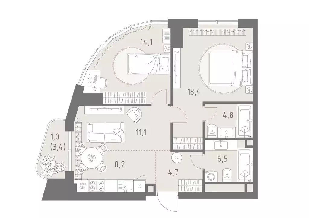3-комнатная квартира: Москва, ЖК Родина Парк, к1 (68.8 м) - Фото 1