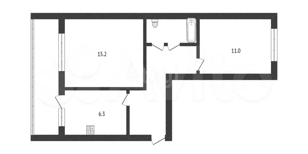 2-к. квартира, 43,9 м, 5/5 эт. - Фото 0