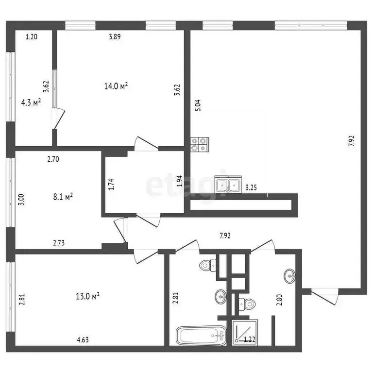 4-комнатная квартира: Дударева, улица Сергея Джанбровского, 17к1 (92 ... - Фото 0