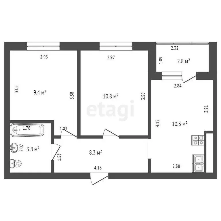 2-комнатная квартира: Тюмень, улица Надира Сагдеева, 4 (40.2 м) - Фото 0