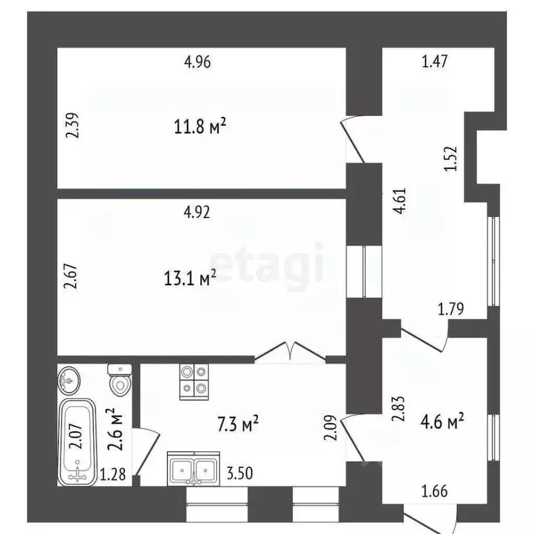 2-к кв. Ростовская область, Ростов-на-Дону Темерницкая ул., 12 (37.6 ... - Фото 1