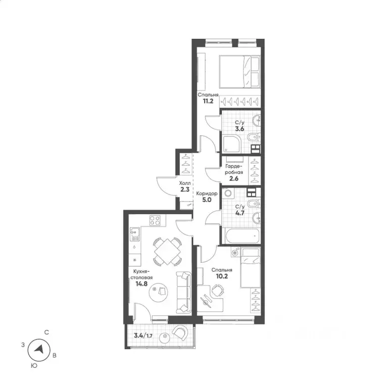 2-к кв. Свердловская область, Екатеринбург Солнечный жилрайон,  (56.1 ... - Фото 1