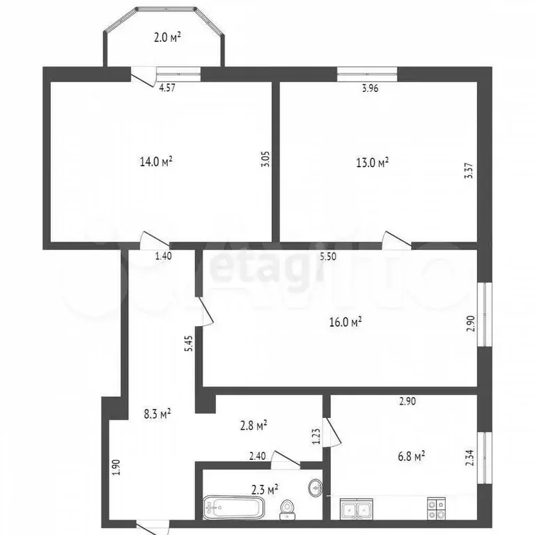 3-к. квартира, 64 м, 2/2 эт. - Фото 0