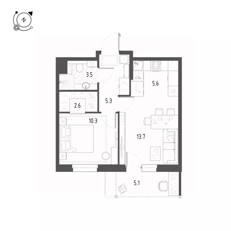 2-к кв. Тюменская область, Тюмень Профсоюзная ул., 53 (42.5 м) - Фото 0