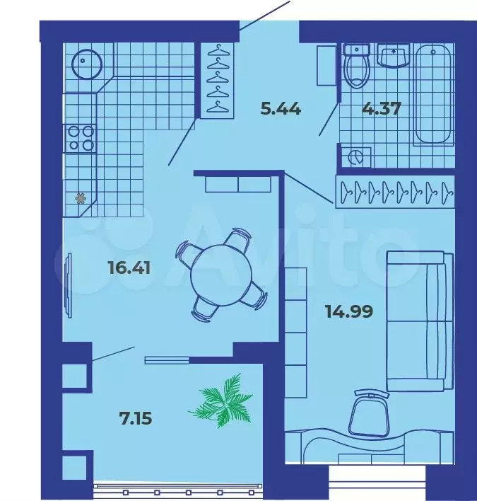 1-к. квартира, 49 м, 7/9 эт. - Фото 1