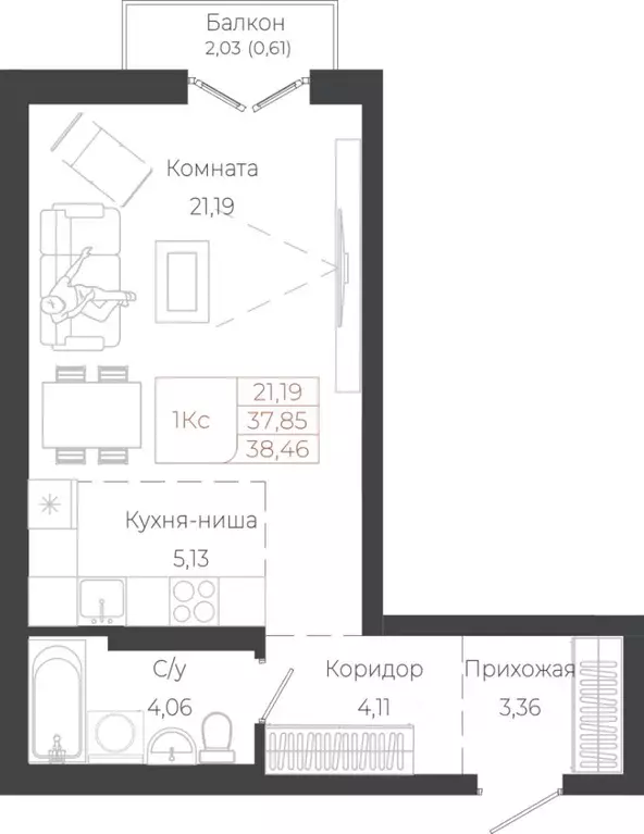 1-к кв. Алтай, Майминский район, с. Майма ул. Энергетиков (38.46 м) - Фото 1