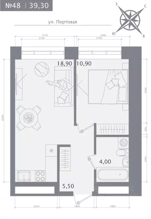1-к кв. Татарстан, Казань 1712 жилой комплекс (39.3 м) - Фото 1