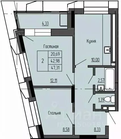 2-к кв. Саха (Якутия), Якутск ул. Чкалова, 39А (47.31 м) - Фото 0