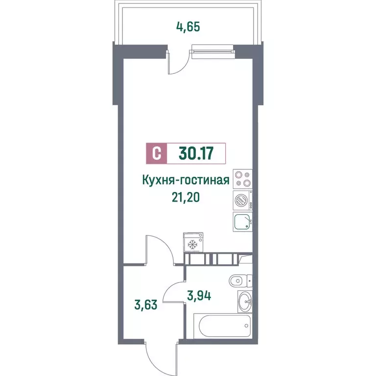 Квартира-студия: Мурино, проспект Авиаторов Балтики, 23к3 (29.3 м) - Фото 1