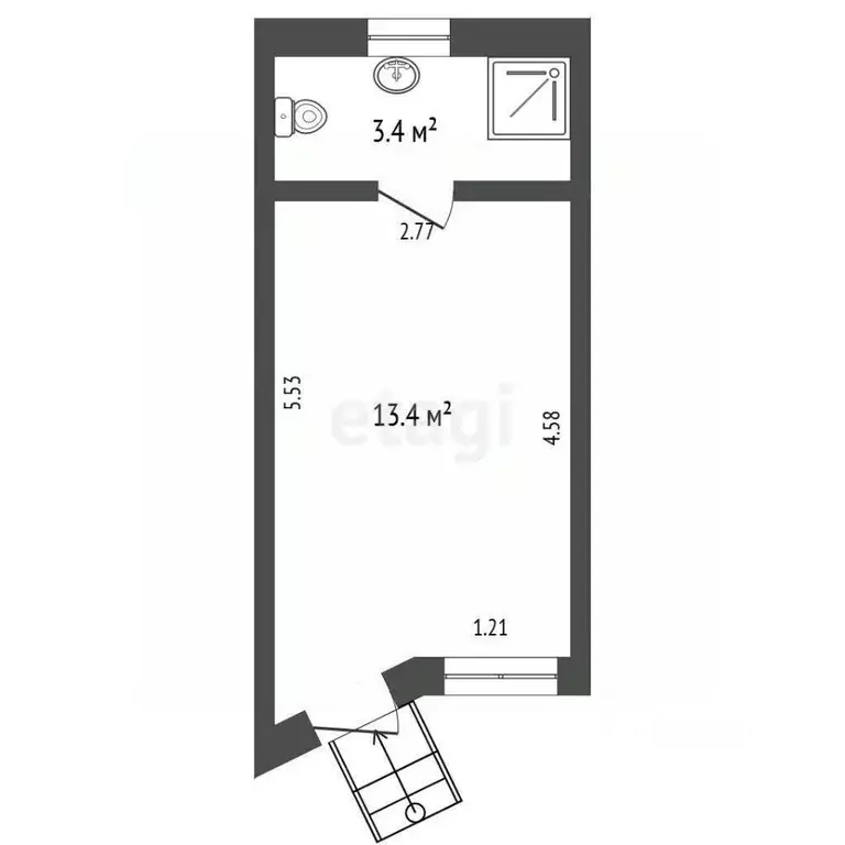 Студия Севастополь пос. Любимовка, ул. Южногородская, 36к16 (17.0 м) - Фото 2