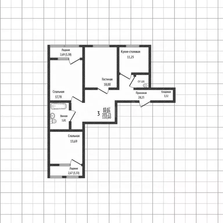 3-к кв. Белгородская область, Белгород ул. Пушкина, 20 (110.0 м) - Фото 2