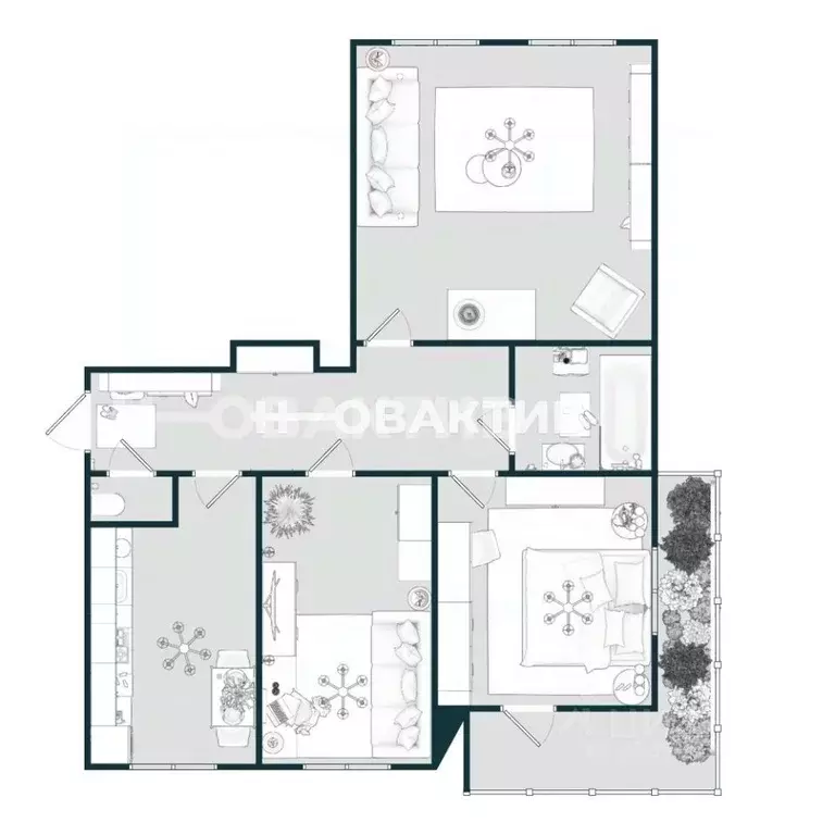 4-к кв. Новосибирская область, Новосибирск ул. Челюскинцев, 7 (69.7 м) - Фото 2