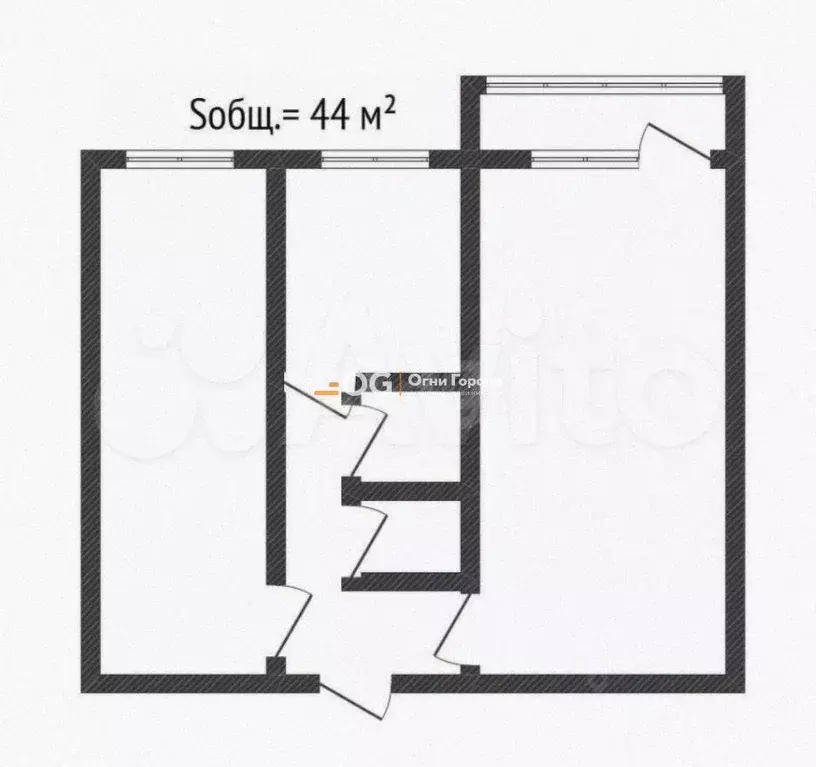 2-к. квартира, 44 м, 4/5 эт. - Фото 0