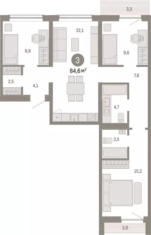 3-комнатная квартира: Новосибирск, Большевистская улица, с49 (84.61 м) - Фото 1