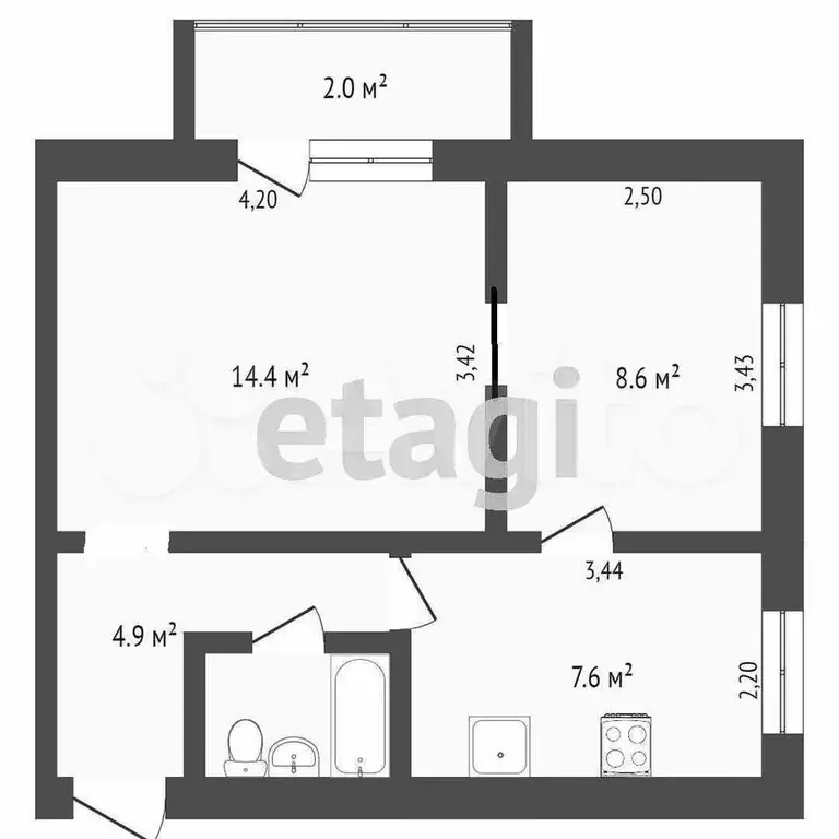 2-к. квартира, 39 м, 9/9 эт. - Фото 0