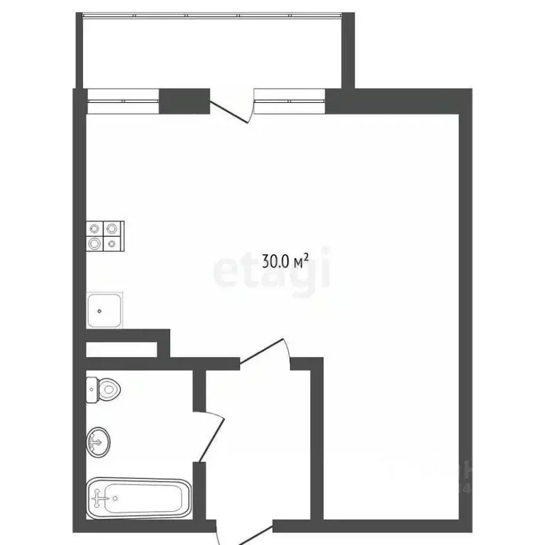 Студия Тюменская область, Тюмень ул. Дмитрия Менделеева, 2 (30.0 м) - Фото 1
