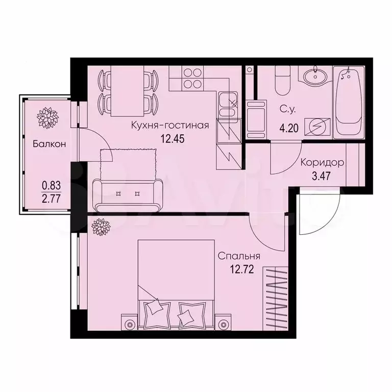 1-к. квартира, 33,7 м, 4/9 эт. - Фото 0