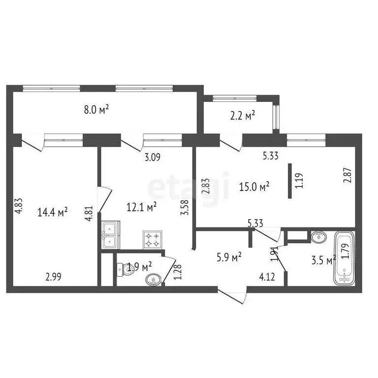 2-комнатная квартира: Санкт-Петербург, Благодатная улица, 50 (52.8 м) - Фото 1