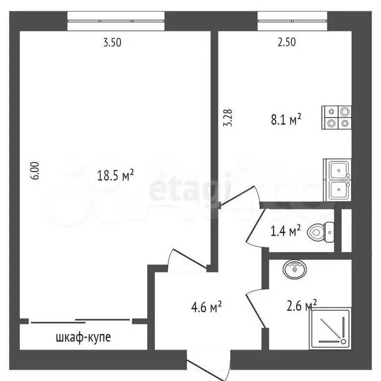 1-к. квартира, 35 м, 8/9 эт. - Фото 0