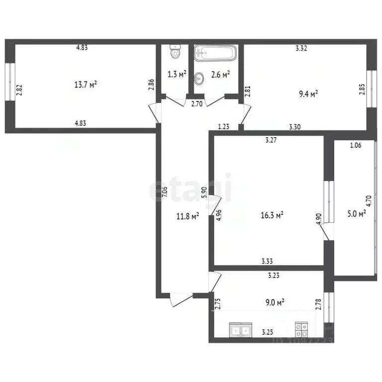 3-к кв. Башкортостан, Стерлитамак Коммунистическая ул., 106 (64.1 м) - Фото 2