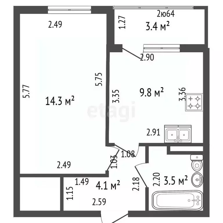 1-к кв. Санкт-Петербург ул. Чирикова, 5 (32.0 м) - Фото 1