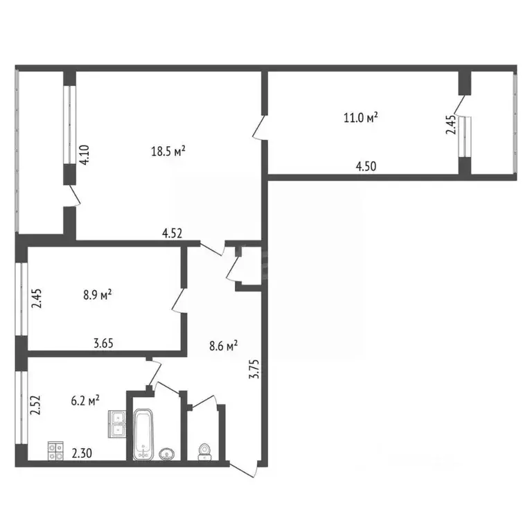 3-к кв. Санкт-Петербург просп. Косыгина, 11К2 (56.7 м) - Фото 1