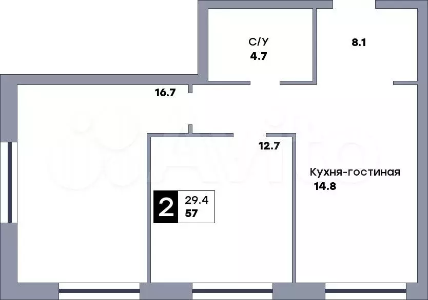 2-к. квартира, 57 м, 5/19 эт. - Фото 0